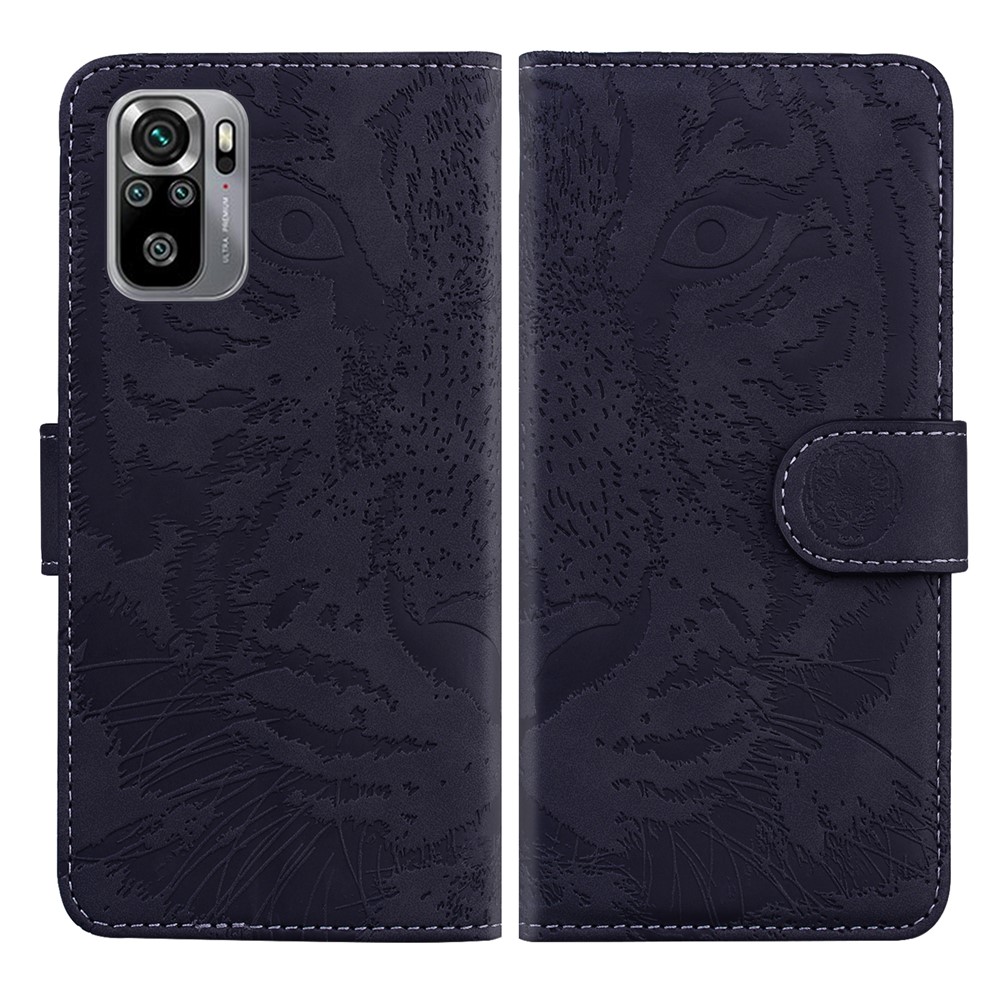 Tiger Pattern Imprinting Wallet Design Leather Stand Cover Case for Xiaomi Redmi Note 10 4G/Note 10S - Black-1