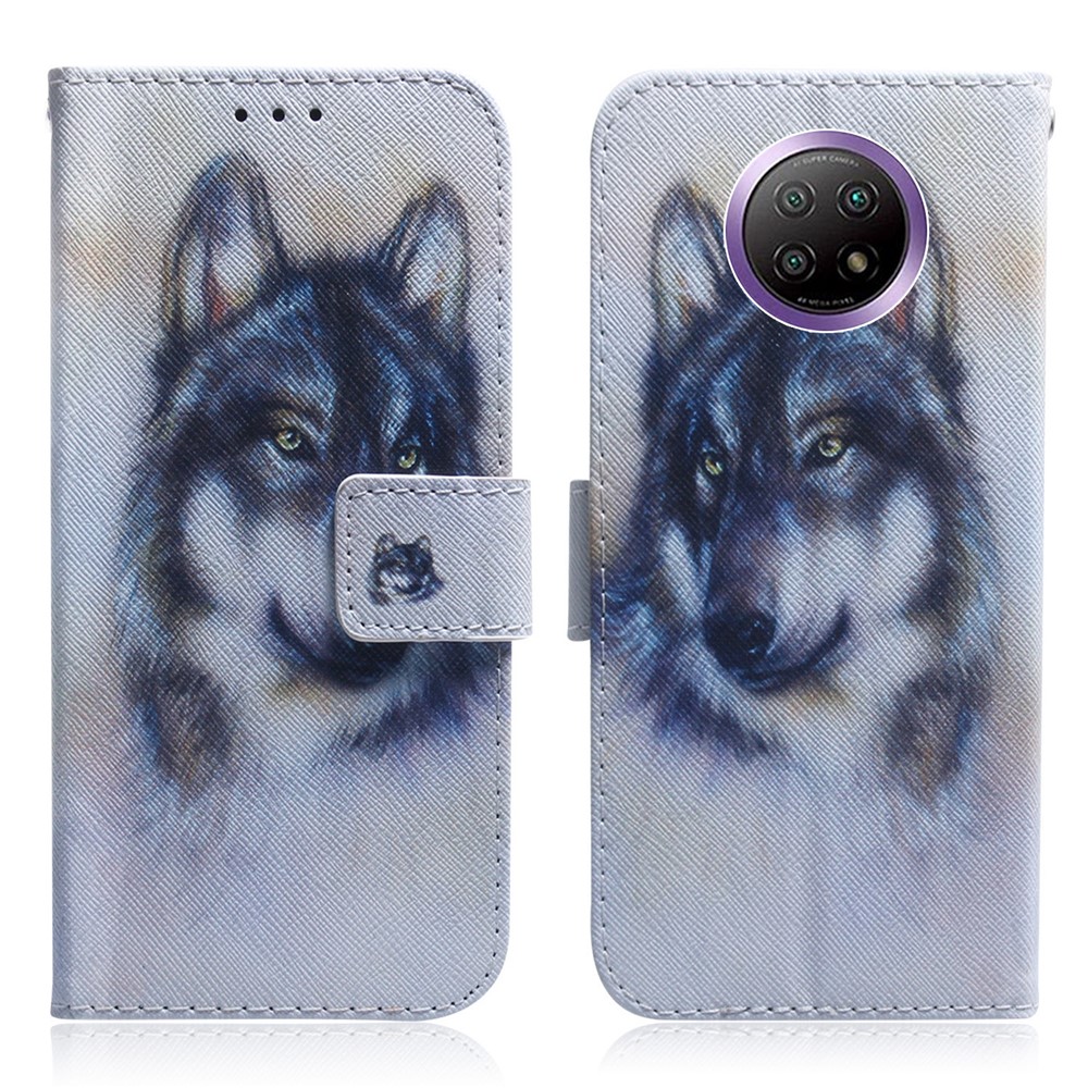 Pattern Printing Leather Phone Protective Shell Case with Wallet Design for Xiaomi Redmi Note 9 5G/Note 9T 5G - Wolf-1