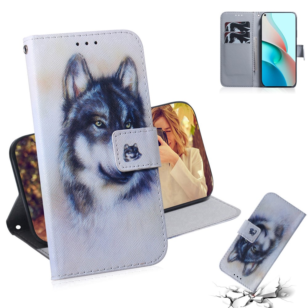 Pattern Printing Leather Phone Protective Shell Case with Wallet Design for Xiaomi Redmi Note 9 5G/Note 9T 5G - Wolf-9