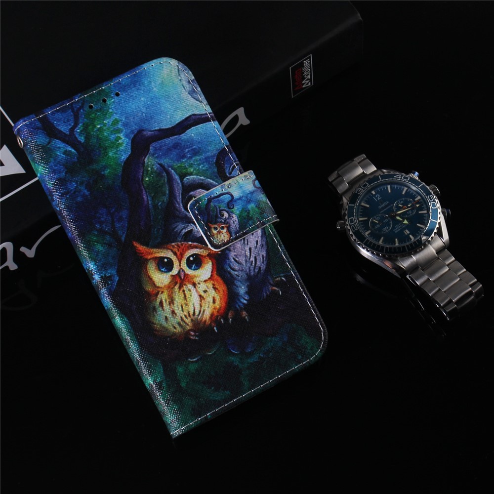 Pattern Printing Leather Protective Stand Shell Case with Wallet Design for Xiaomi Redmi Note 10 4G/Note 10S - Owl-5