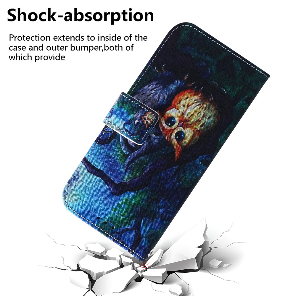 Pattern Printing Leather Protective Stand Shell Case with Wallet Design for Xiaomi Redmi Note 10 4G/Note 10S - Owl-7