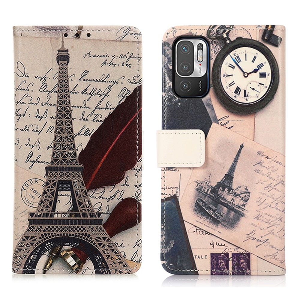 Pattern Printing Full-Protection Stand Wallet PU Leather Phone Case Shell for Xiaomi Redmi Note 10 5G - Tower and Feather-1