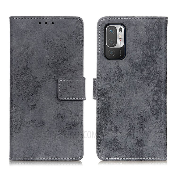 Vintage Style PU Leather Wallet Phone Case for Xiaomi Redmi Note 10 5G Mobile Casing Stand - Grey-1