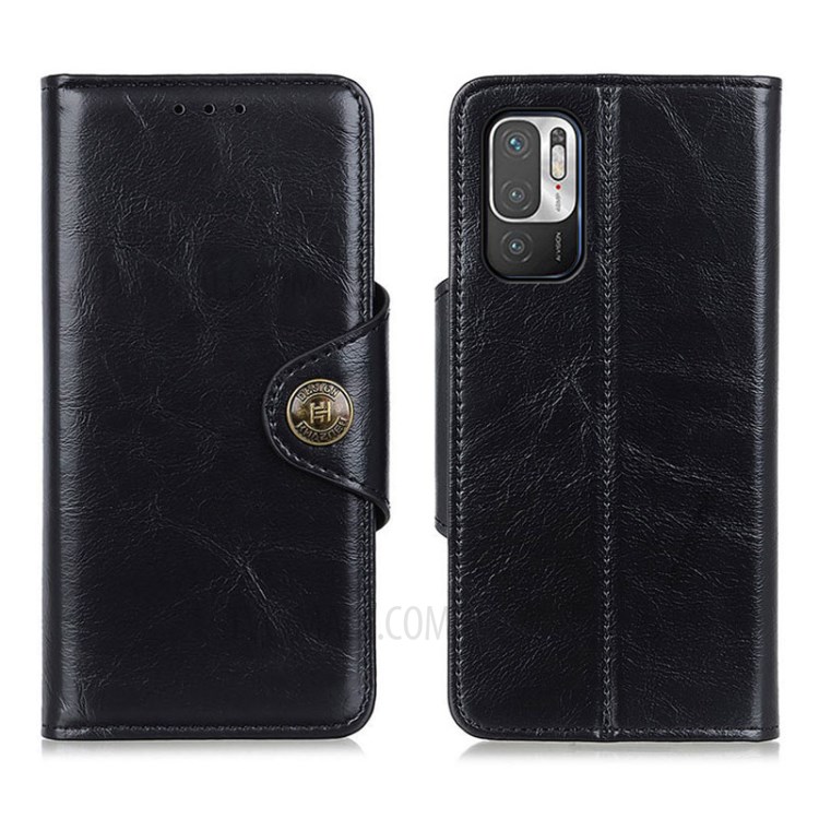 Magnetic Clasp Leather Protection Case Wallet Stand Phone Cover Shell for Xiaomi Redmi Note 10 5G - Black-1