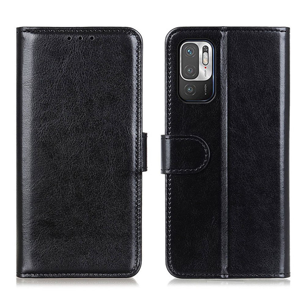 Crazy Horse Texture Wallet Stand PU Leather Phone Case Shell for Xiaomi Redmi Note 10 5G - Black-1