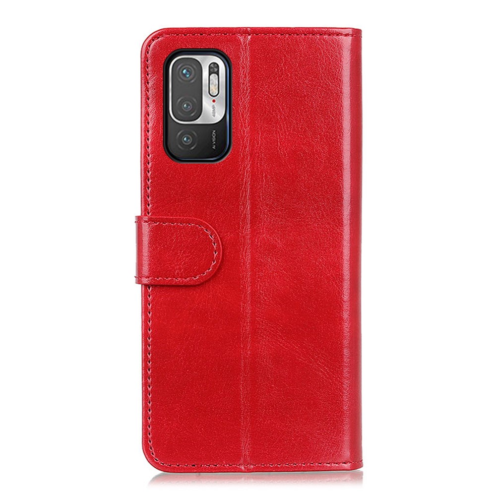Crazy Horse Texture Wallet Stand PU Leather Phone Case Shell for Xiaomi Redmi Note 10 5G - Red-3