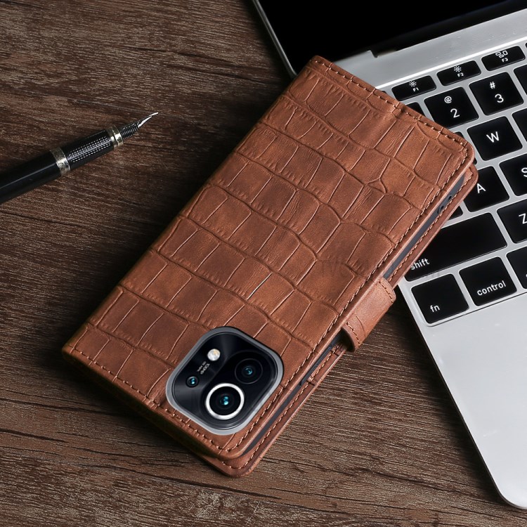 Quality Leather Crocodile Skin Texture Stand Wallet Case for Xiaomi Mi 11 - Brown-7