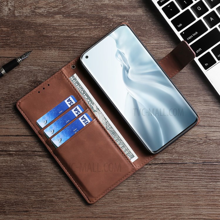 Quality Leather Crocodile Skin Texture Stand Wallet Case for Xiaomi Mi 11 - Brown-8