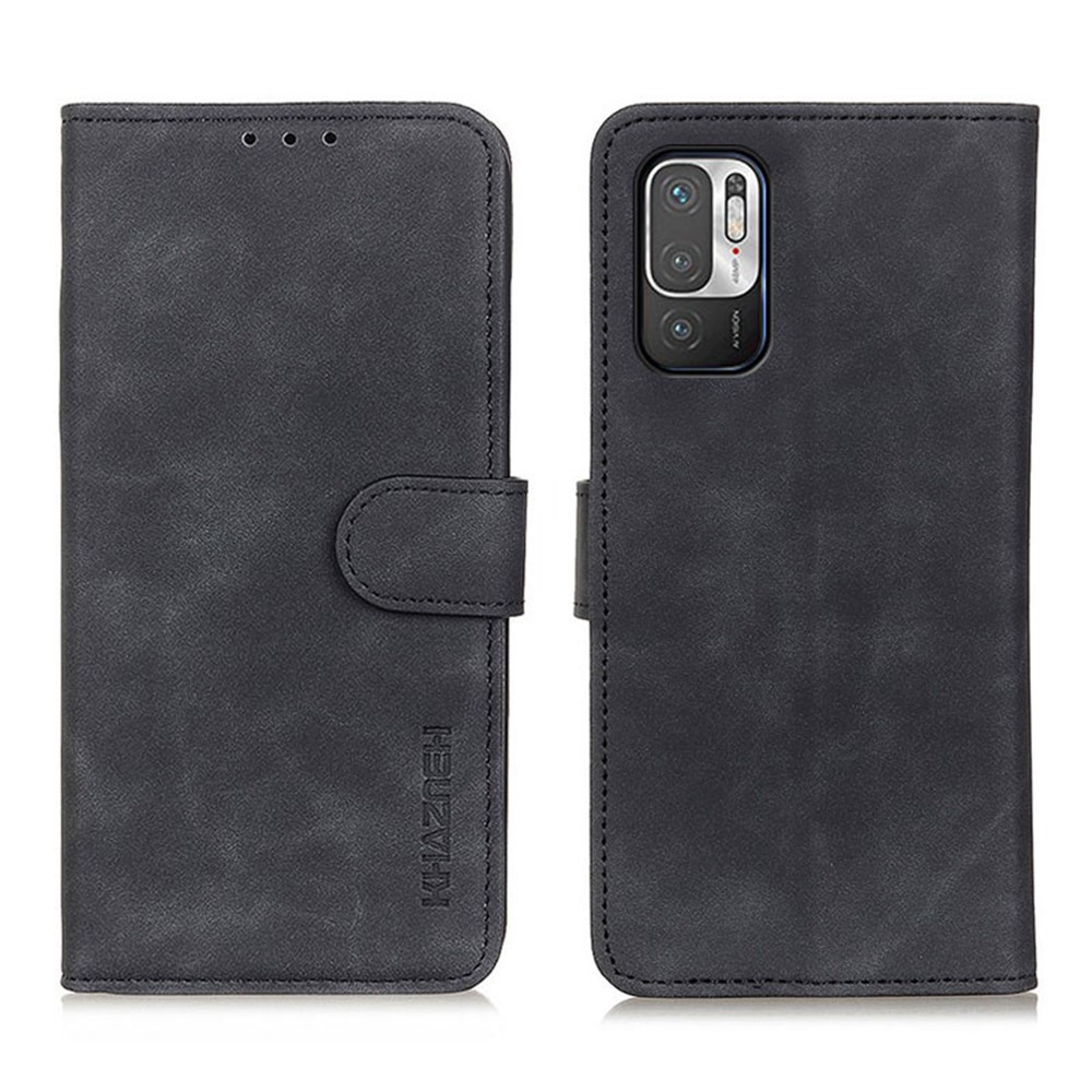 KHAZNEH Wallet Design Retro Grain Style PU Leather Case with Stand for Xiaomi Redmi Note 10 5G - Black-1