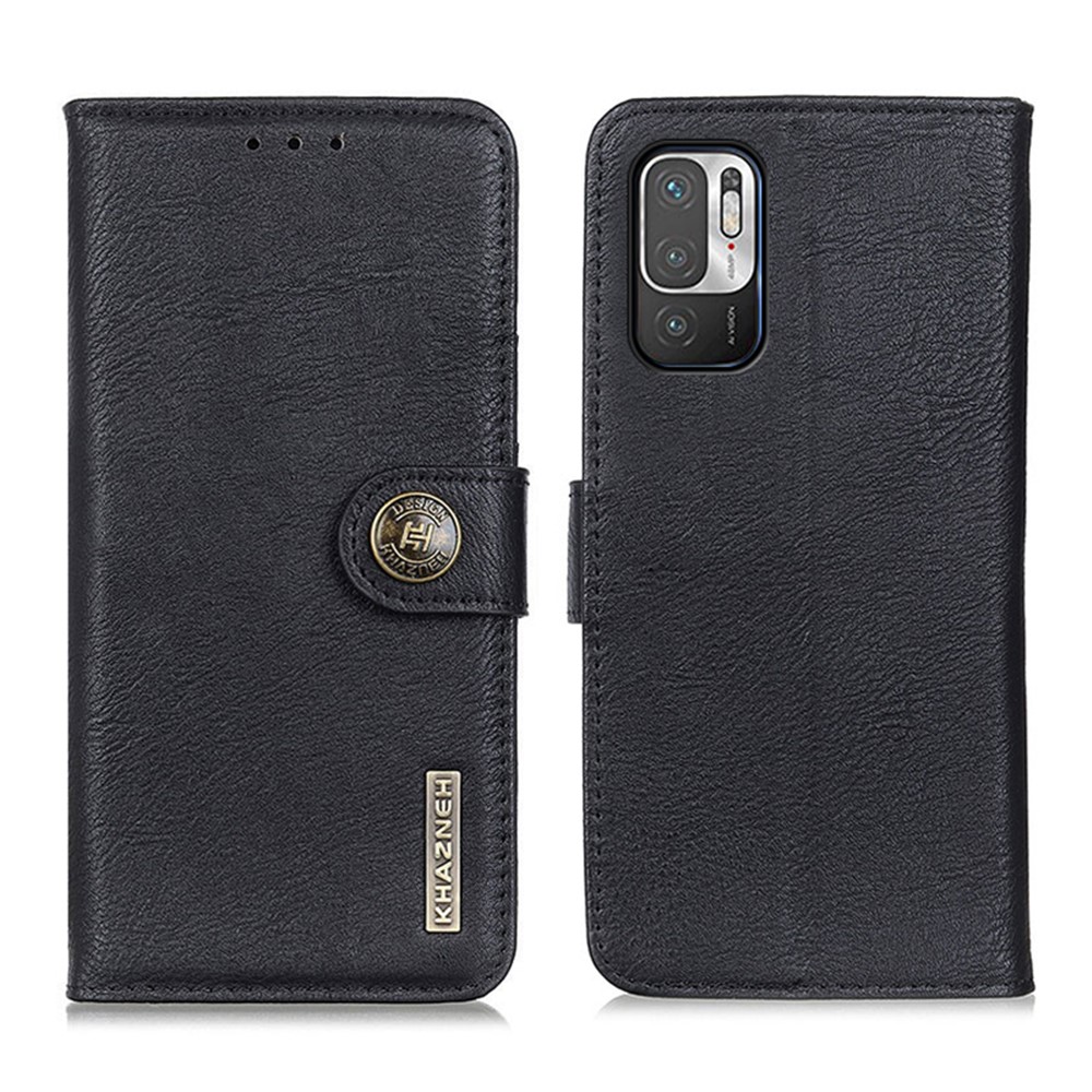 KHAZNEH Wallet Stand Design Magnetic Clasp Design PU Leather Phone Shell Case for Xiaomi Redmi Note 10 5G - Black-1