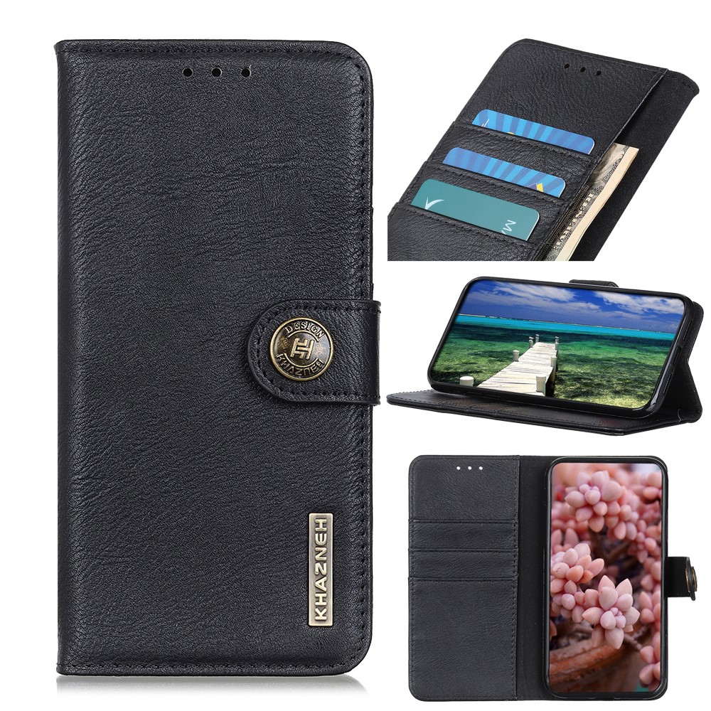KHAZNEH Wallet Stand Design Magnetic Clasp Design PU Leather Phone Shell Case for Xiaomi Redmi Note 10 5G - Black-9
