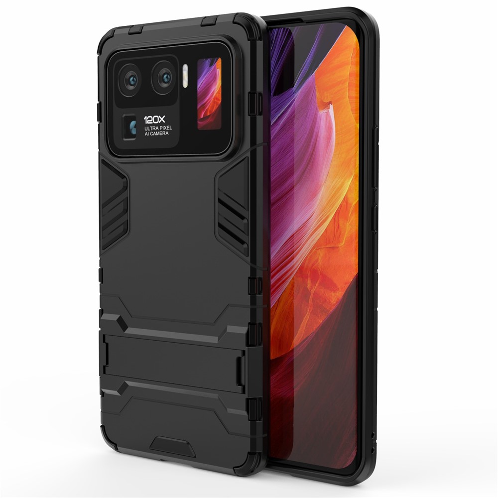 2 in 1 Hybrid Phone Protector Full Protection Cover Case with Kickstand Design for Xiaomi Mi 11 Ultra - Black-2