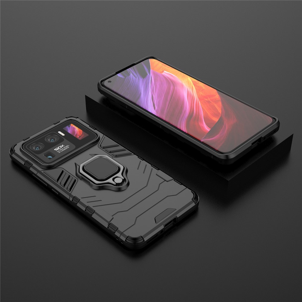 COOL GUARD 2-IN-1 Well-geschützter Ringhalter Kickstand PC TPU Hybrid-Hülle Für Xiaomi Mi 11 Ultra - Schwarz