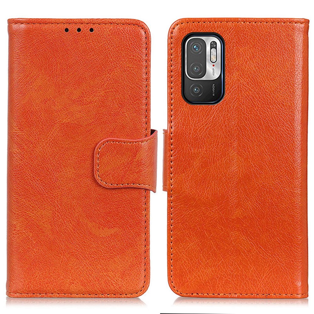 Nappa Texture Split Leather Phone Cover Stand Shell for Xiaomi Redmi Note 10 5G - Orange-1