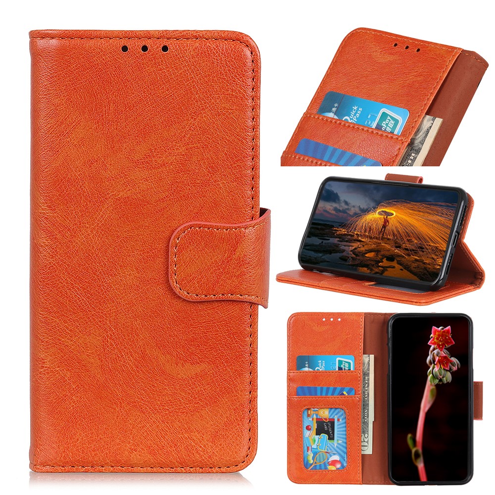 Nappa Texture Split Leather Phone Cover Stand Shell for Xiaomi Redmi Note 10 5G - Orange-11