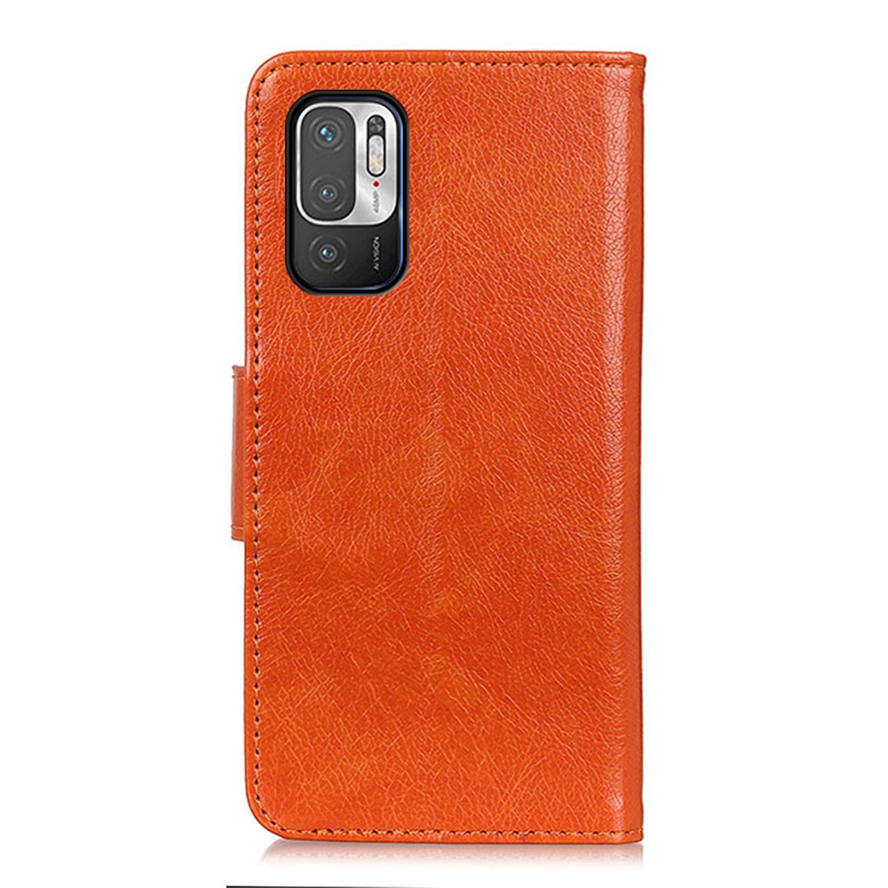 Nappa Texture Split Leather Phone Cover Stand Shell for Xiaomi Redmi Note 10 5G - Orange-3