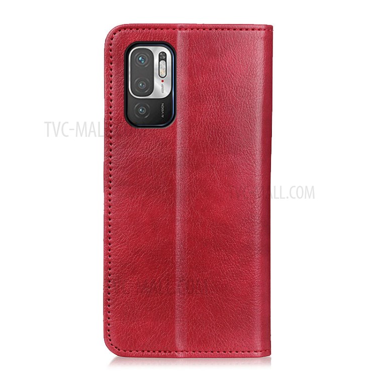 Litchi Texture Split Leather Auto-absorbed Case Stand Cover with Wallet for Xiaomi Redmi Note 10 5G - Red-3
