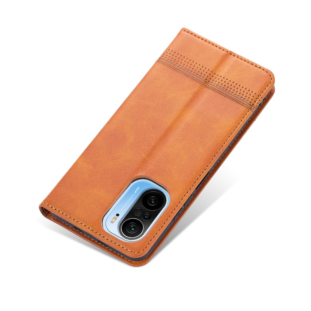 AZNS Auto-absorbed Magnet Well-Protected Full Protection Leather Stand Mobile Shell Case for Xiaomi Redmi K40/K40 Pro/Poco F3 - Brown-11