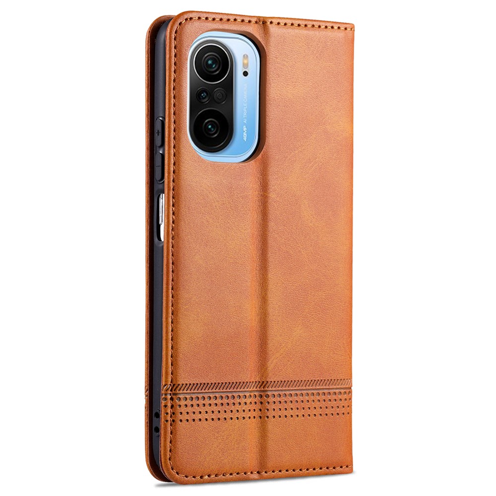 AZNS Auto-absorbed Magnet Well-Protected Full Protection Leather Stand Mobile Shell Case for Xiaomi Redmi K40/K40 Pro/Poco F3 - Brown-3