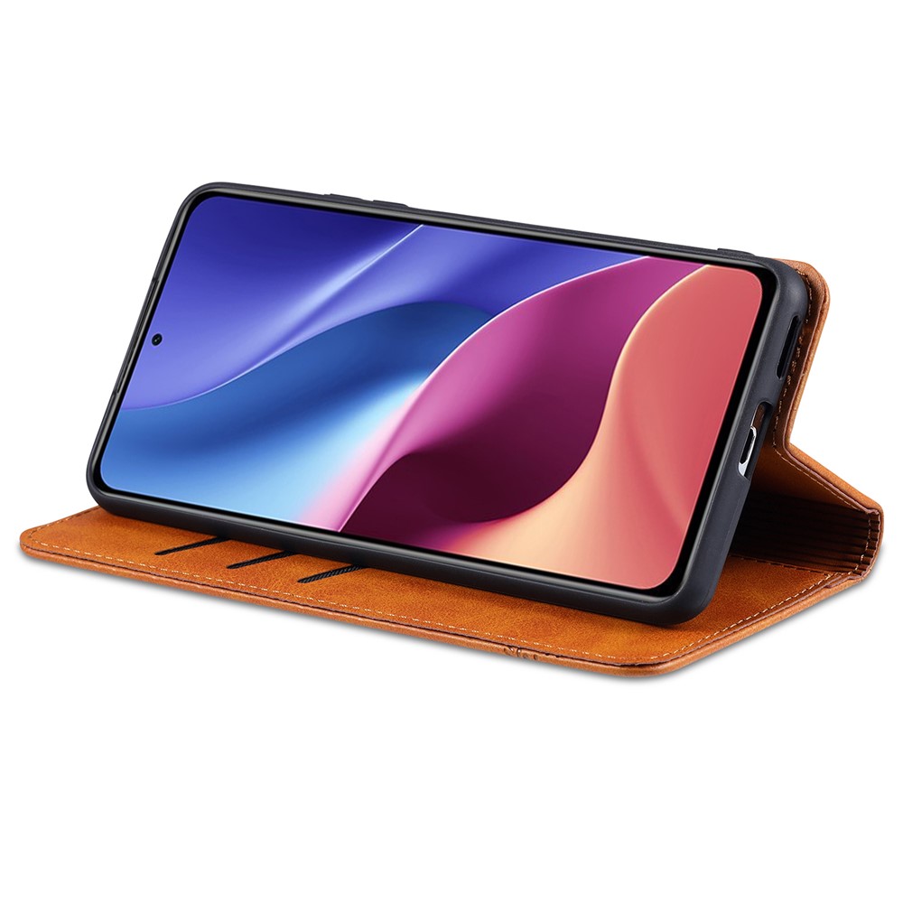 AZNS Auto-absorbed Magnet Well-Protected Full Protection Leather Stand Mobile Shell Case for Xiaomi Redmi K40/K40 Pro/Poco F3 - Brown-4