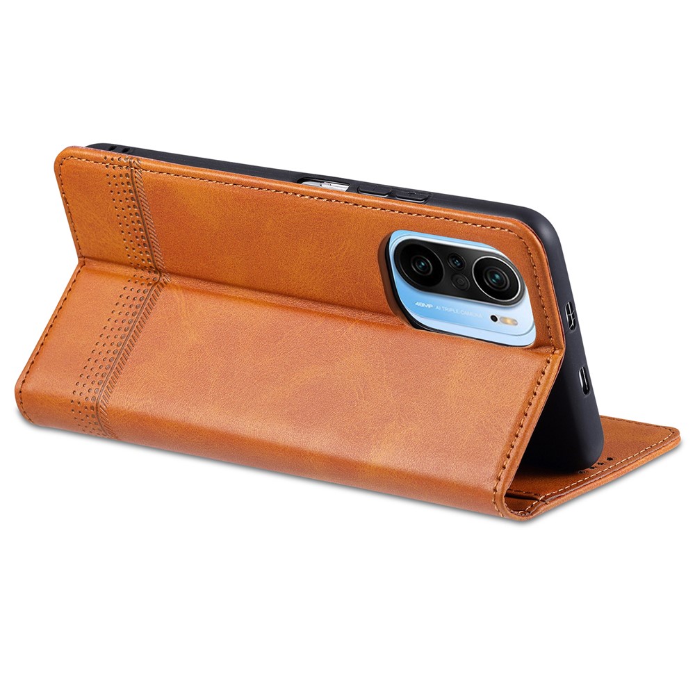 AZNS Auto-absorbed Magnet Well-Protected Full Protection Leather Stand Mobile Shell Case for Xiaomi Redmi K40/K40 Pro/Poco F3 - Brown-5