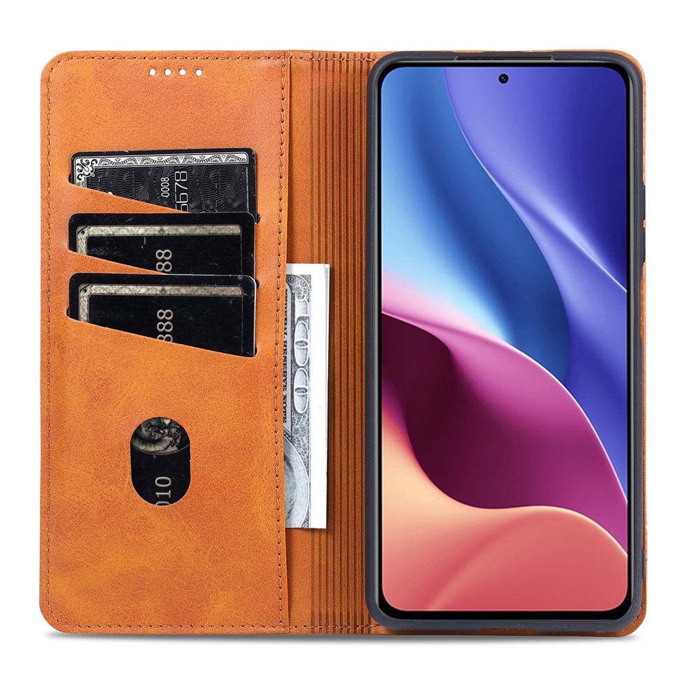AZNS Auto-absorbed Magnet Well-Protected Full Protection Leather Stand Mobile Shell Case for Xiaomi Redmi K40/K40 Pro/Poco F3 - Brown-6