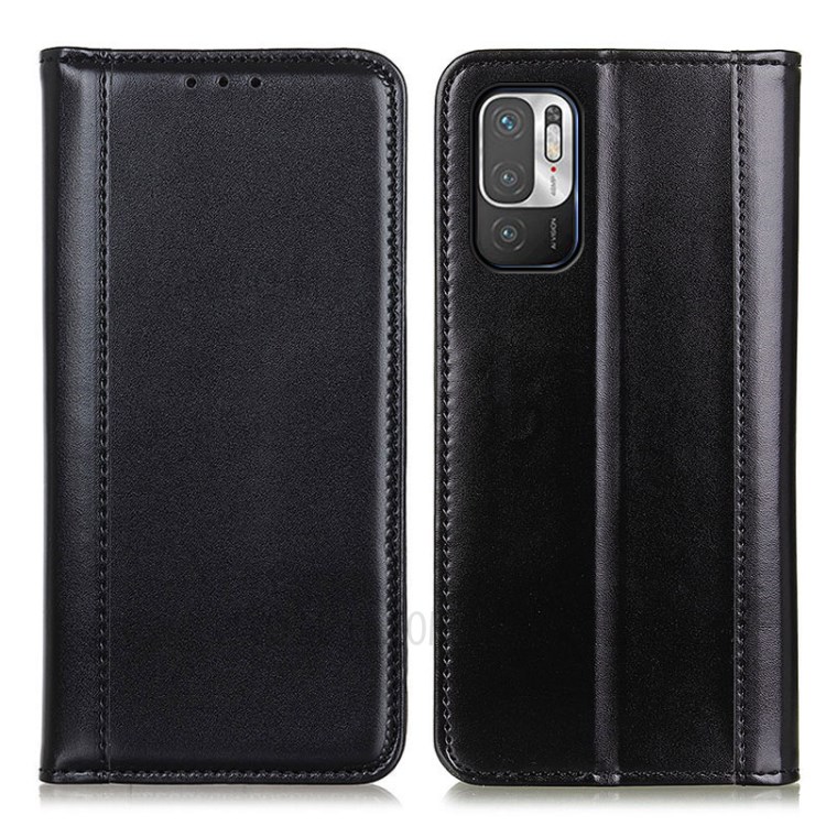 Split Leather Folio Flip Wallet Design Magnet Attraction Phone Case for Xiaomi Redmi Note 10 5G - Black-1