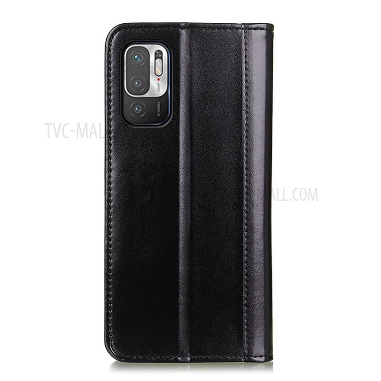 Split Leather Folio Flip Wallet Design Magnet Attraction Phone Case for Xiaomi Redmi Note 10 5G - Black-3