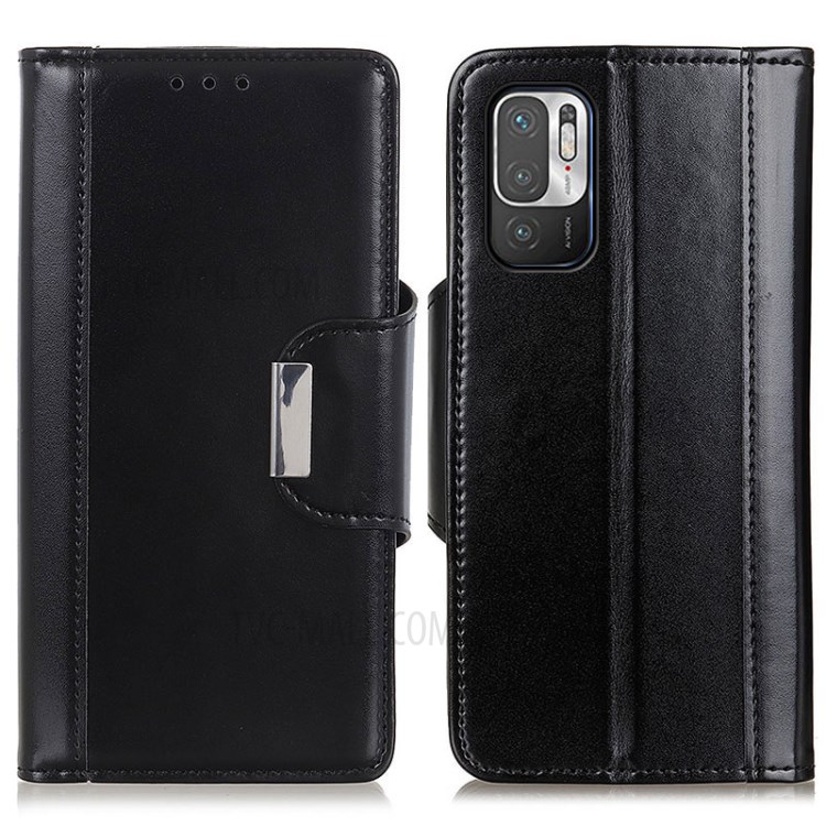 Wallet Stand Design Magnetic Clasp PU Leather Protection Case Shell for Xiaomi Redmi Note 10 5G - Black-1