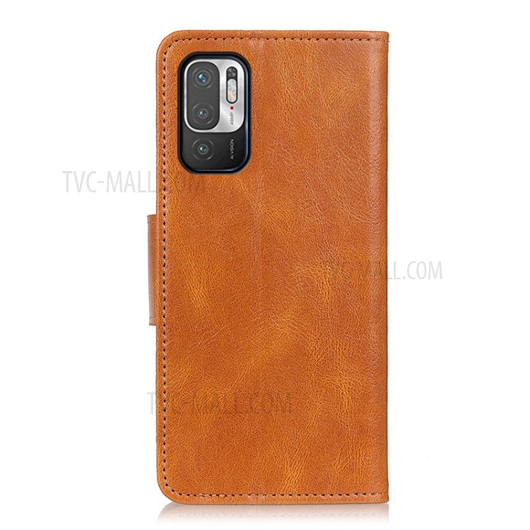 Wallet Stand Design Crazy Horse PU Leather Protector Cover for Xiaomi Redmi Note 10 5G - Brown-3
