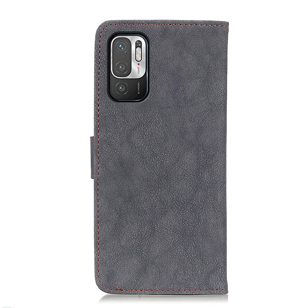 KHAZHEN Retro Sewing Line Design Wallet Stand Split Leather Phone Cover Case for Xiaomi Redmi Note 10 5G - Black-3