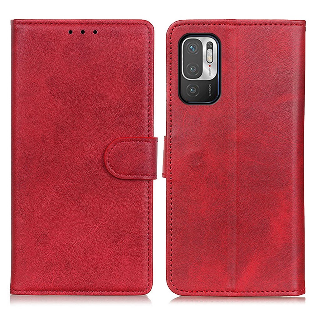 PU Leather Magnetic Wallet Leather Shell for Xiaomi Redmi Note 10 5G - Red-1