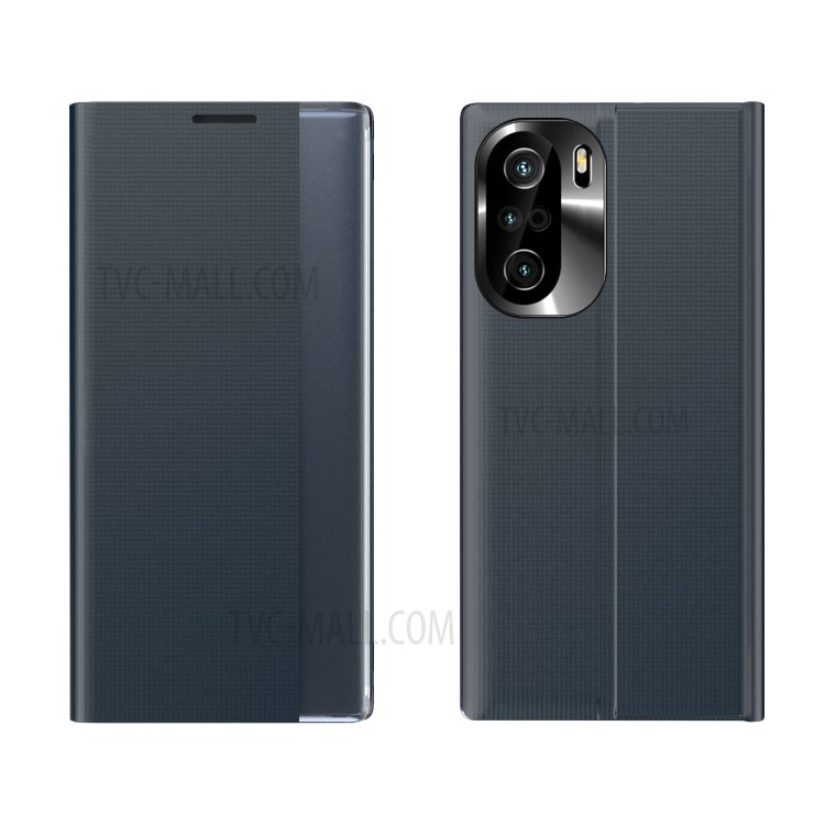 Flip Leather Auto-absorbed Protector Stand Shell Case with View Window for Xiaomi Redmi K40/K40 Pro - Dark Blue-1