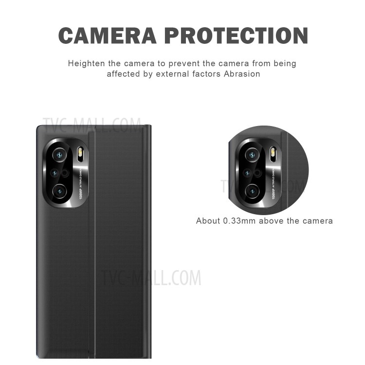 Flip Leather Auto-absorbed Protector Stand Shell Case with View Window for Xiaomi Redmi K40/K40 Pro - Dark Blue-3