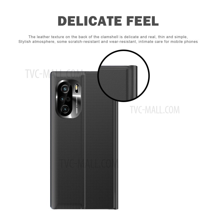 Flip Leather Auto-absorbed Protector Stand Shell Case with View Window for Xiaomi Redmi K40/K40 Pro - Dark Blue-4