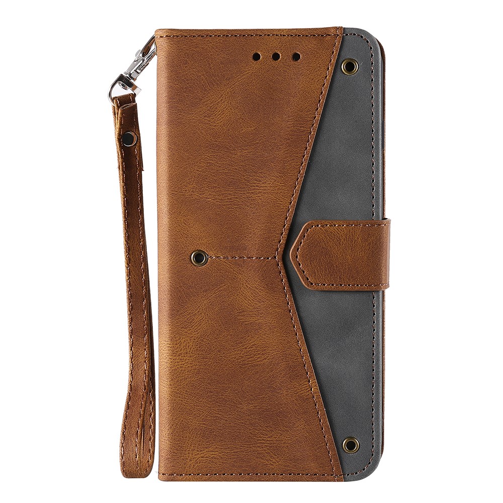 Skin-touch Splicing Stitching PU Leather Case Stand Protector Cover for Xiaomi Redmi Note 10 5G - Brown-2