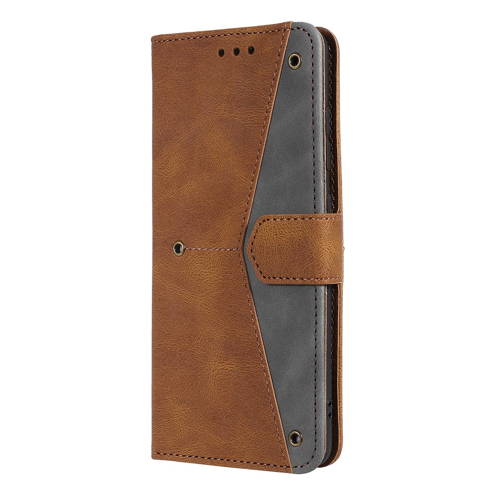 Skin-touch Splicing Stitching PU Leather Case Stand Protector Cover for Xiaomi Redmi Note 10 5G - Brown-3