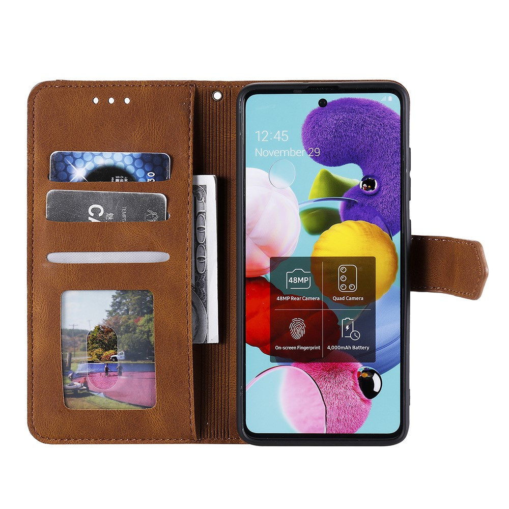 Skin-touch Splicing Stitching PU Leather Case Stand Protector Cover for Xiaomi Redmi Note 10 5G - Brown-5
