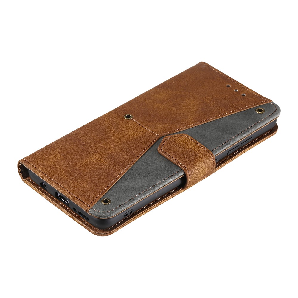 Skin-touch Splicing Stitching PU Leather Case Stand Protector Cover for Xiaomi Redmi Note 10 5G - Brown-7