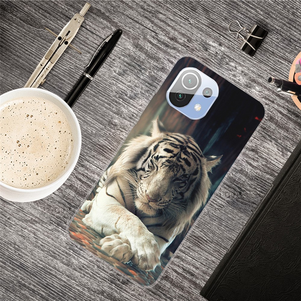 Pattern Printing Soft TPU Phone Protection Back Case Cover for Xiaomi Mi 11 Pro - White Tiger-2