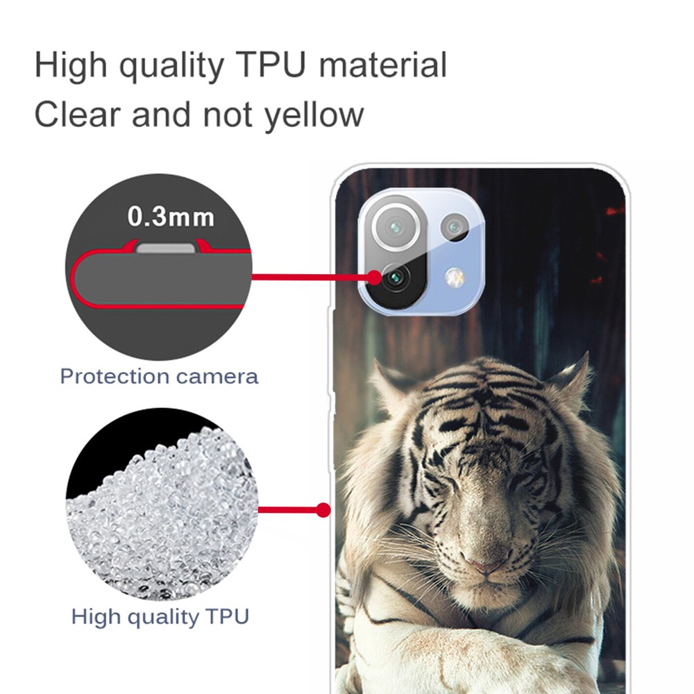Pattern Printing Soft TPU Phone Protection Back Case Cover for Xiaomi Mi 11 Pro - White Tiger-4