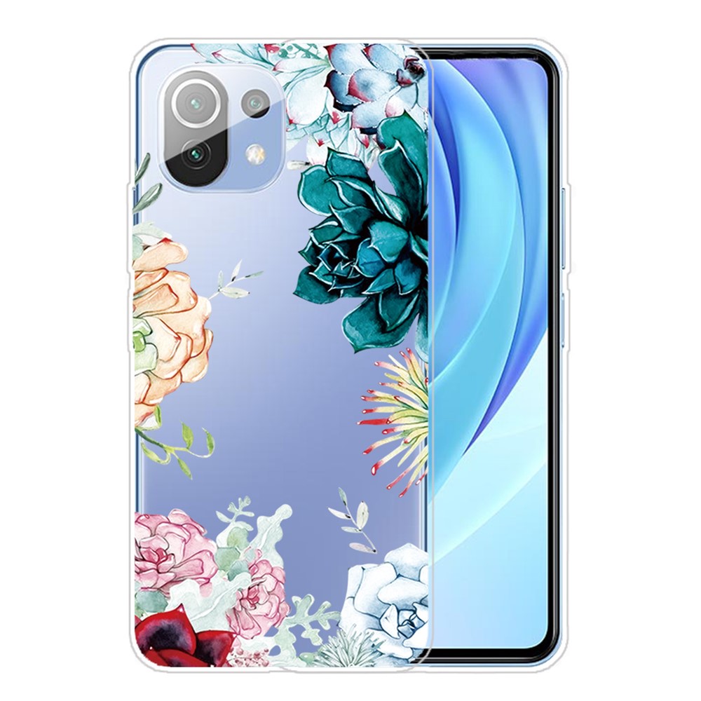 Pattern Printing Design Soft TPU Phone Case for Xiaomi Mi 11 - Flower-1