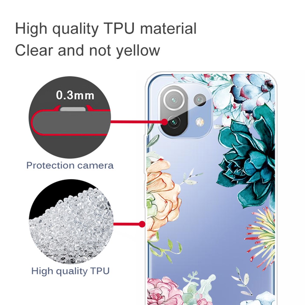 Pattern Printing Design Soft TPU Phone Case for Xiaomi Mi 11 - Flower-3