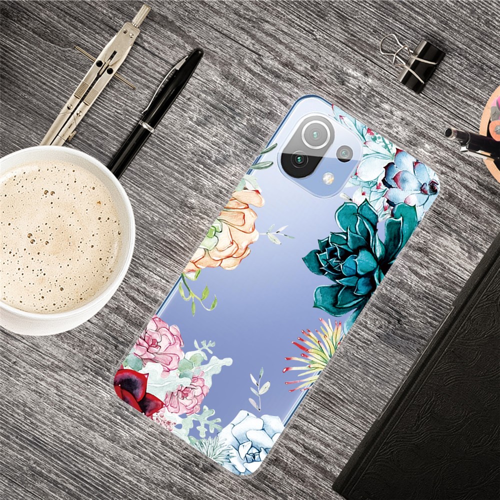 Pattern Printing Design Soft TPU Phone Case for Xiaomi Mi 11 - Flower-4