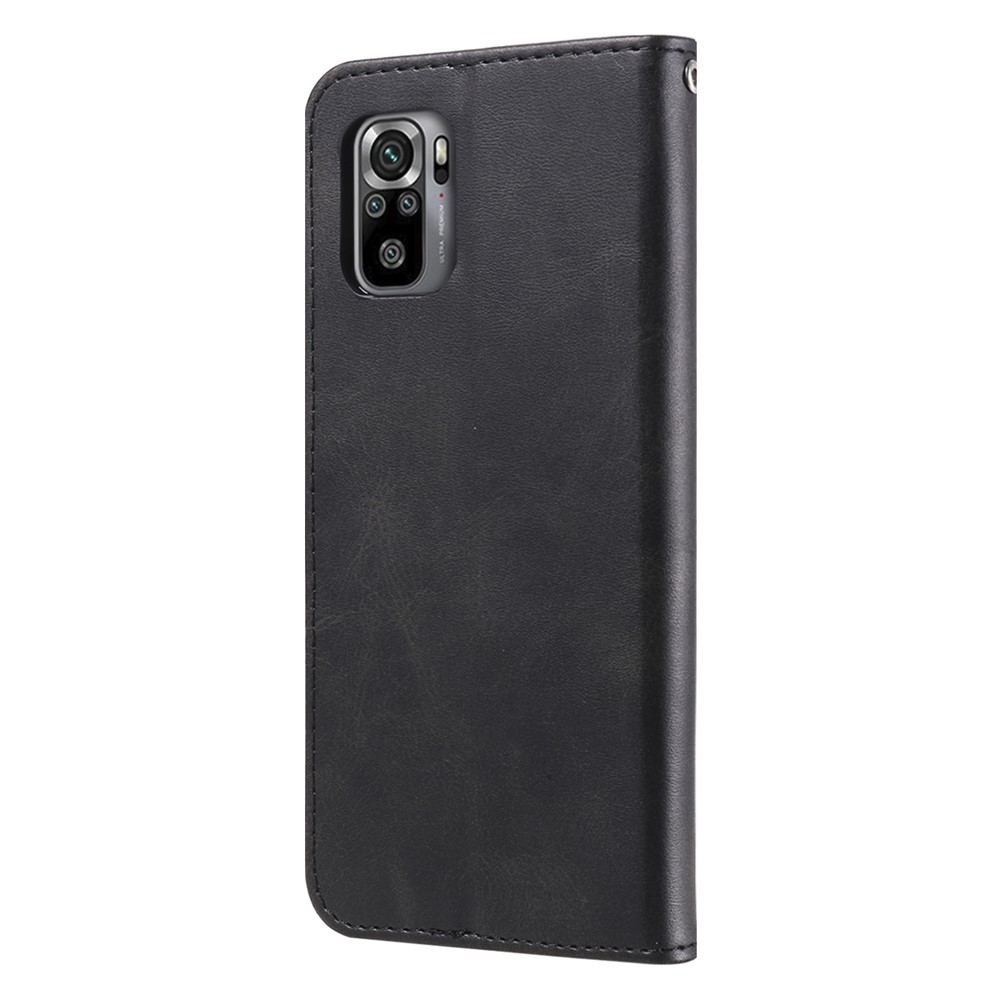 Zipper Pocket Leather Protector Wallet Stand Case for Xiaomi Redmi Note 10 4G/Note 10S - Black-10