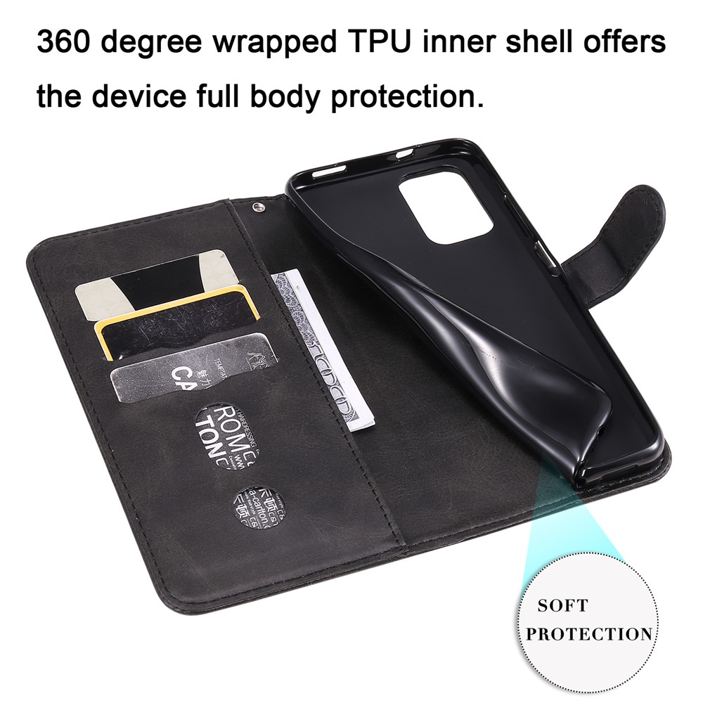 Zipper Pocket Leather Protector Wallet Stand Case for Xiaomi Redmi Note 10 4G/Note 10S - Black-4