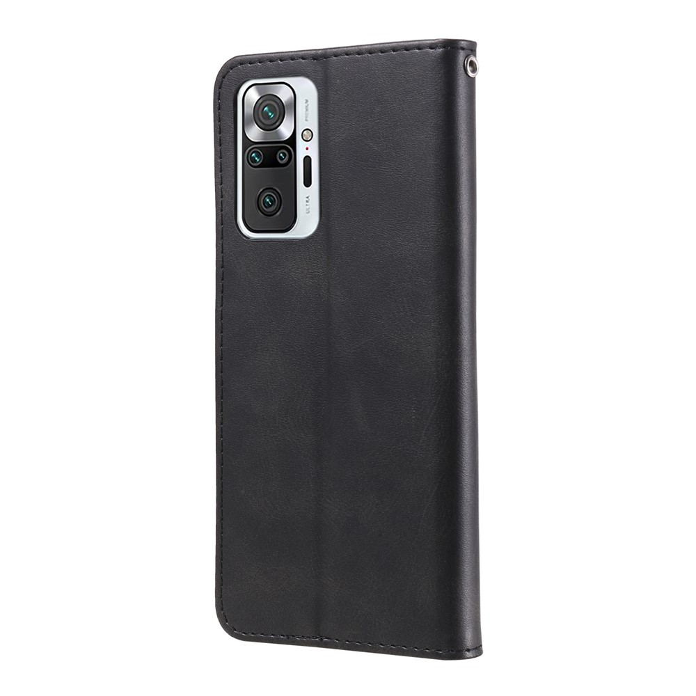 Zipper Pocket Design Wallet Stand Leather Protective Phone Case Shell for Xiaomi Redmi Note 10 Pro / Note 10 Pro Max - Black-10