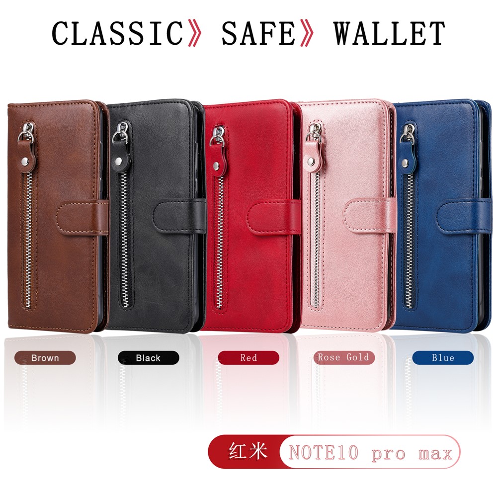 Zipper Pocket Design Wallet Stand Leather Protective Phone Case Shell for Xiaomi Redmi Note 10 Pro / Note 10 Pro Max - Black-11