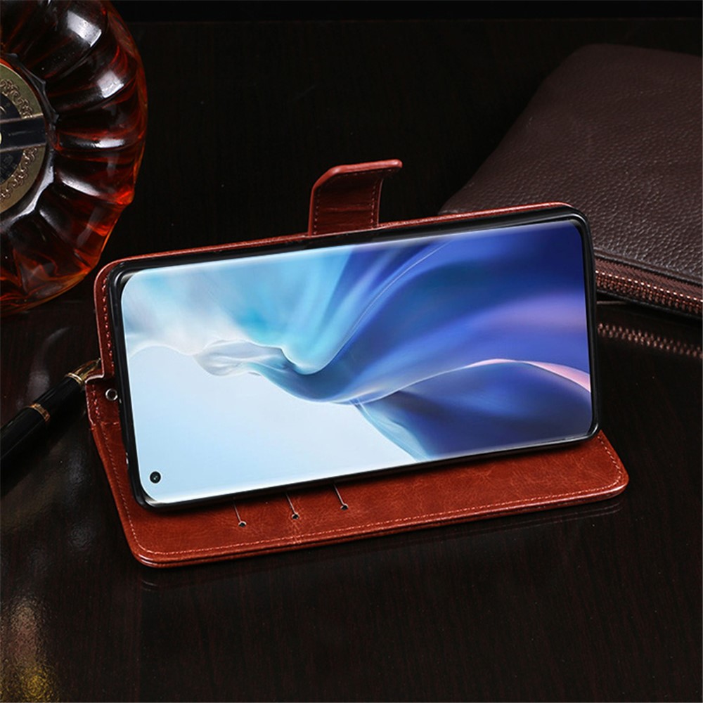 IDEWEI Folio Flip Crazy Horse Texture Leather Phone Cover Casing for Xiaomi Mi 11 Lite 5G / 4G - Brown-7