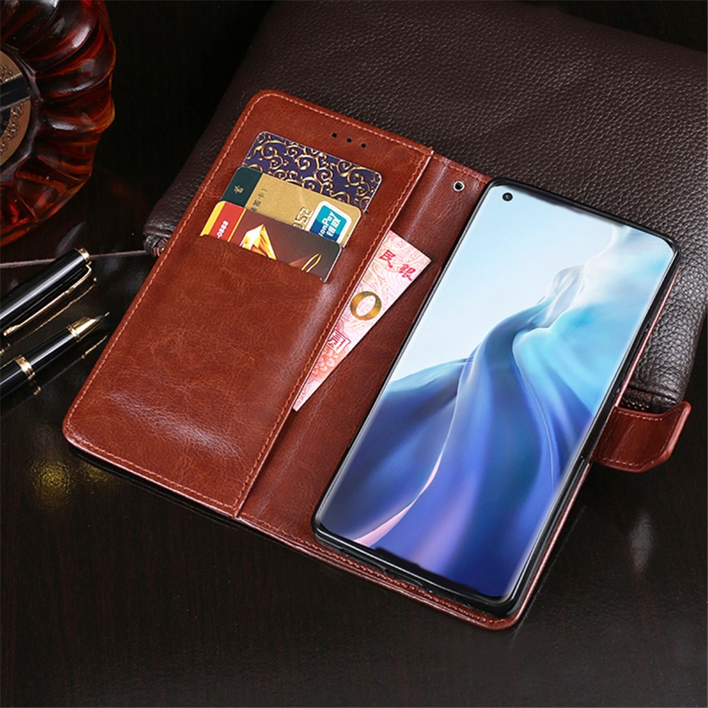 IDEWEI Folio Flip Crazy Horse Texture Leather Phone Cover Casing for Xiaomi Mi 11 Lite 5G / 4G - Brown-8